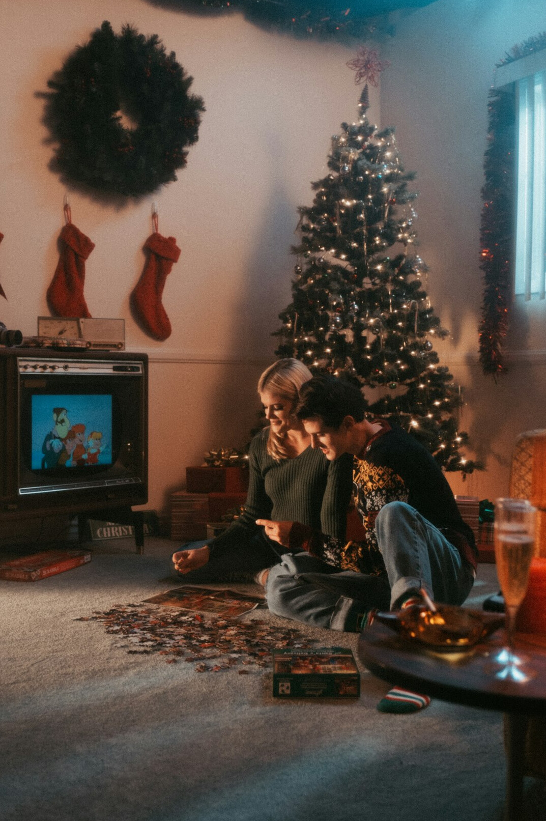 family watching old tv